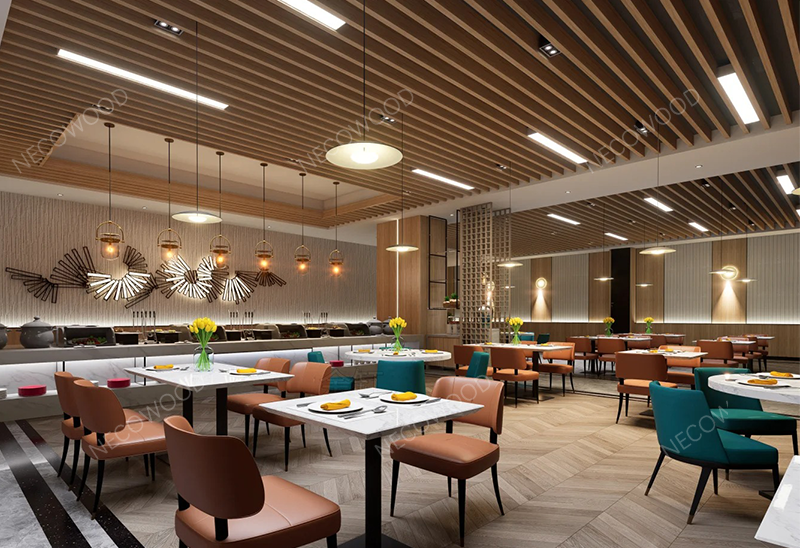 Necowood lance des panneaux muraux et de plafond WPC intérieurs haut de gamme pour la construction résidentielle et commerciale mondiale