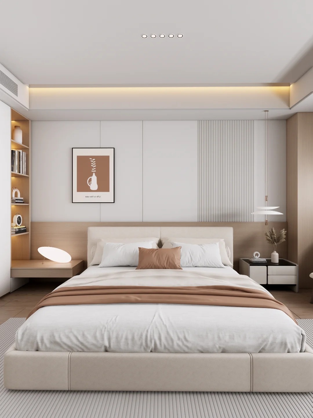 Les panneaux NECOWOOD WPC créent une chambre principale confortable et moderne de style bois