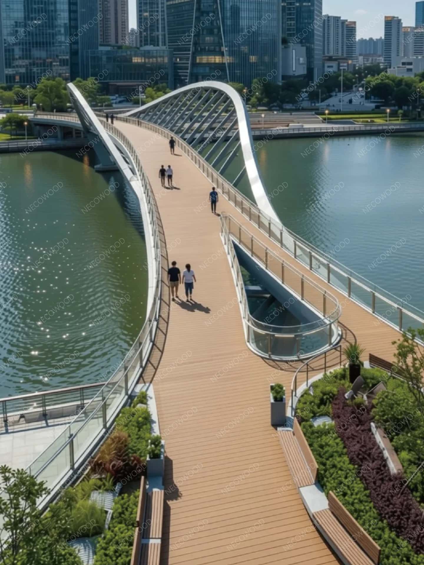 Hotel bridge walkway with Necowood ASA decking, Gold Coast Australia
